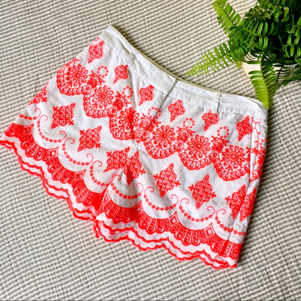 Boden Pretty Shorts Neon Pink Eyelet Embroidered